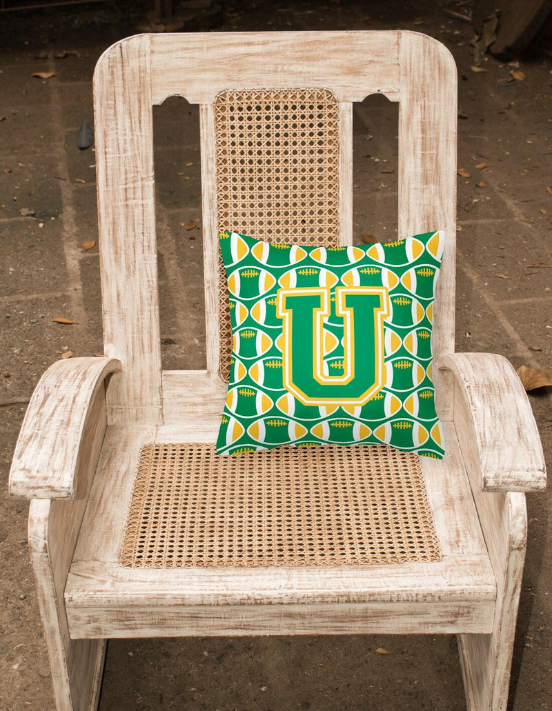 Letter U Football Green and Gold Fabric Decorative Pillow CJ1069-UPW1414