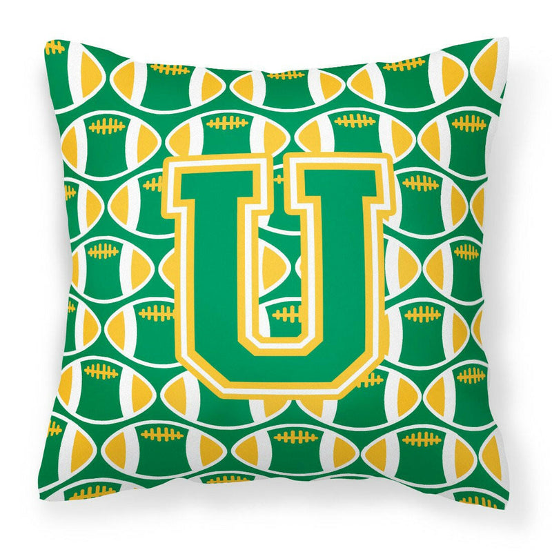 Letter U Football Green and Gold Fabric Decorative Pillow CJ1069-UPW1414