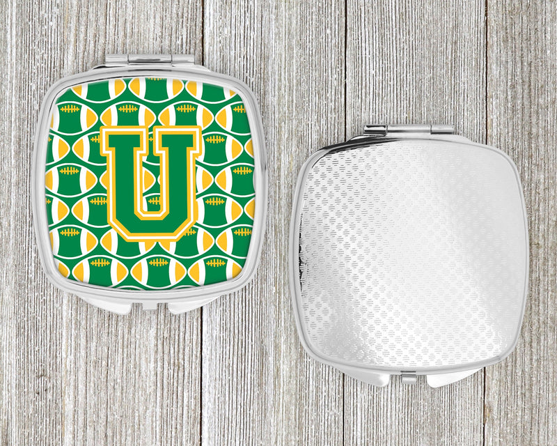 Letter U Football Green and Gold Compact Mirror CJ1069-USCM