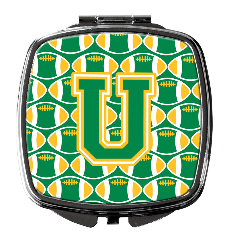 Letter U Football Green and Gold Compact Mirror CJ1069-USCM