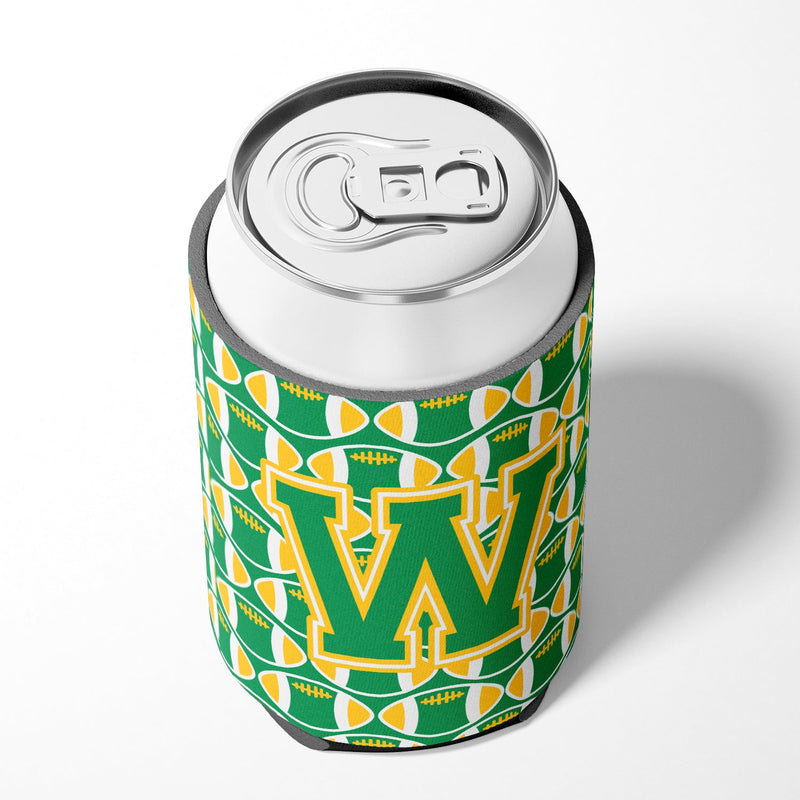 Letter W Football Green and Gold Can or Bottle Hugger CJ1069-WCC