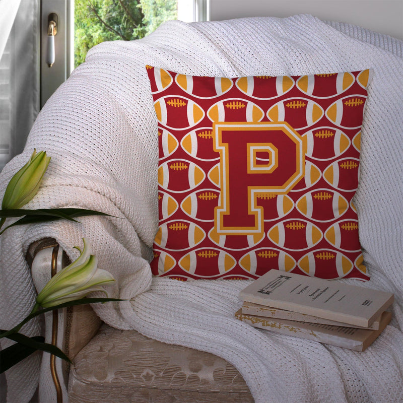 Letter P Football Cardinal and Gold Throw Pillow - 14x14 Decorative Pillow – Art for Your Home & Patio CJ1070-PPW1414