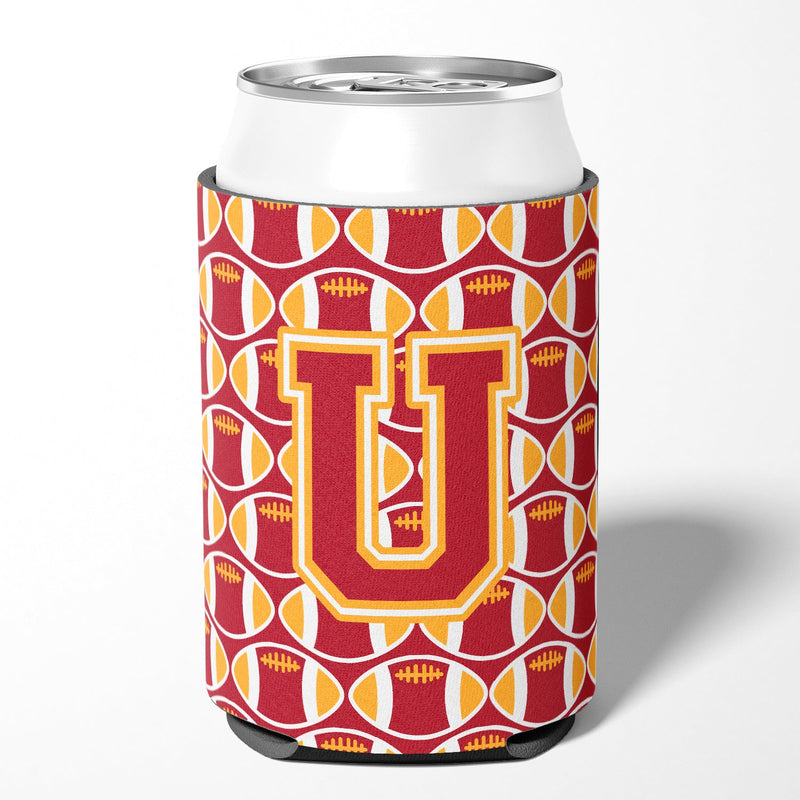 Letter U Football Cardinal and Gold Can or Bottle Hugger CJ1070-UCC