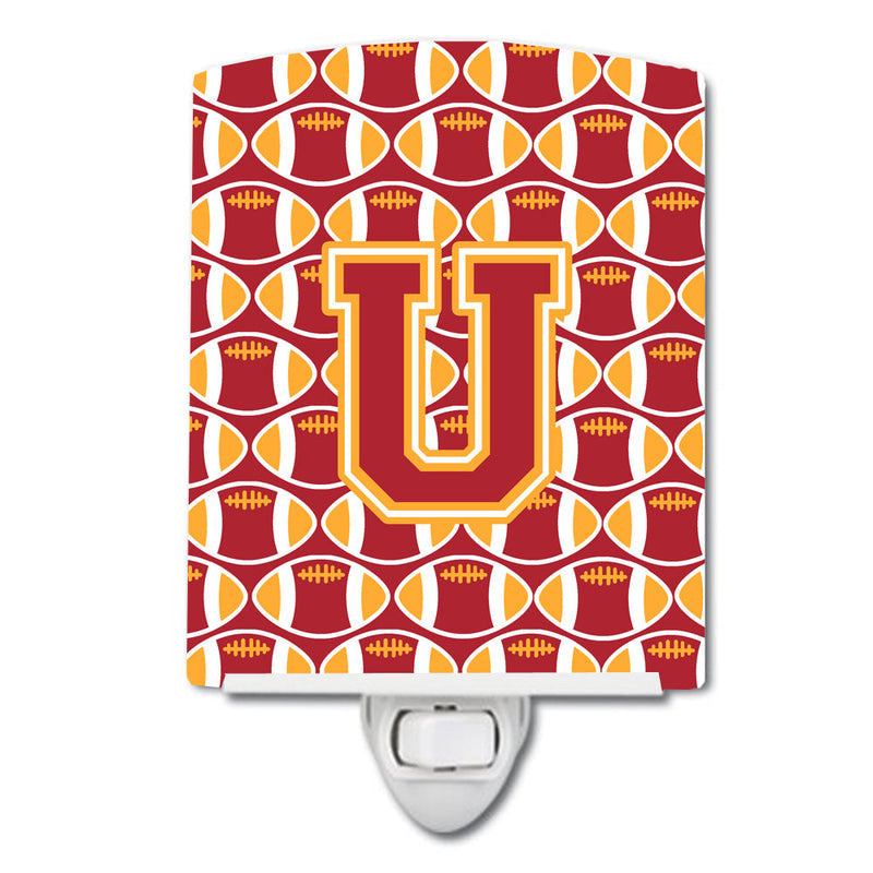 Letter U Football Cardinal and Gold Ceramic Night Light CJ1070-UCNL