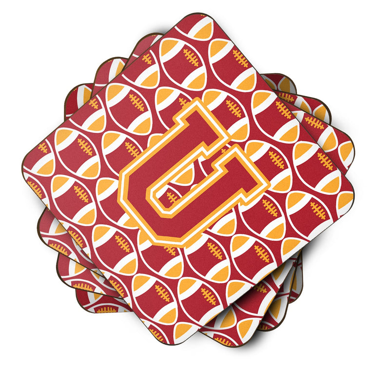 Letter U Football Cardinal and Gold Foam Coaster Set of 4 CJ1070-UFC