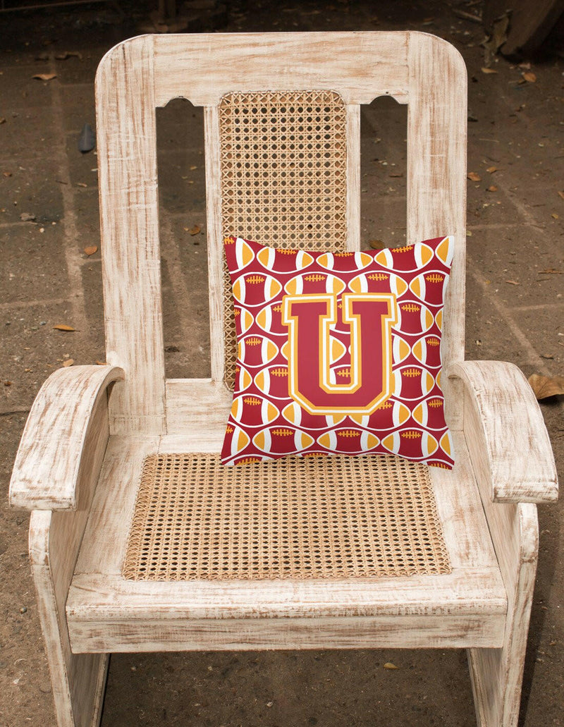 Letter U Football Cardinal and Gold Fabric Decorative Pillow CJ1070-UPW1414