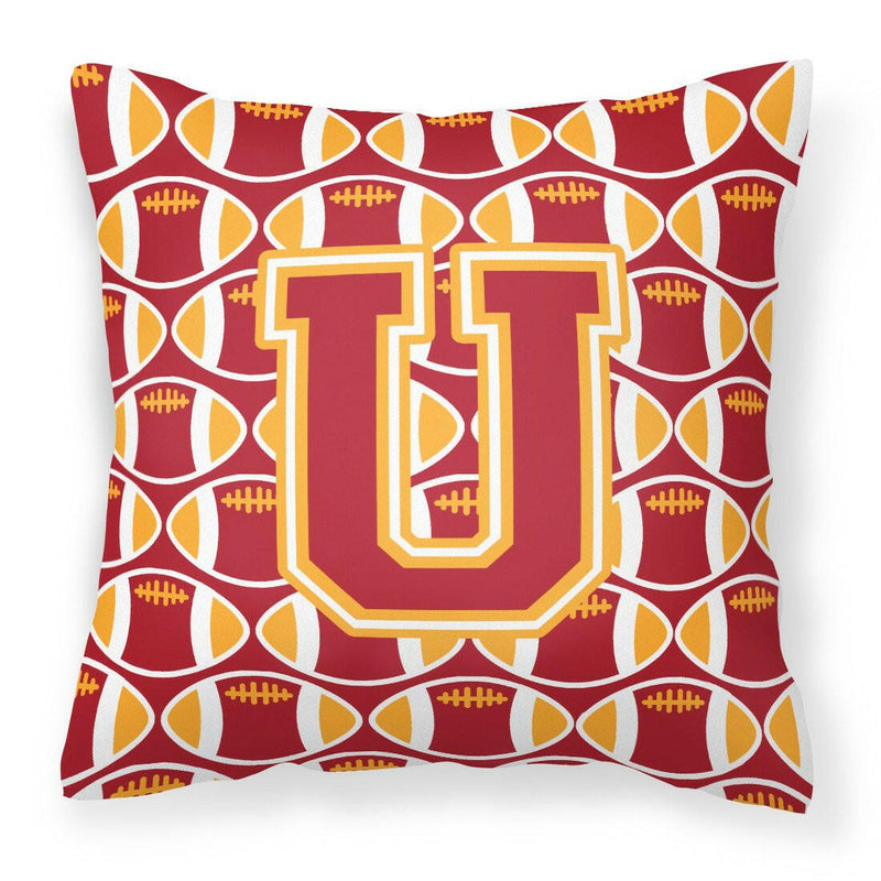 Letter U Football Cardinal and Gold Fabric Decorative Pillow CJ1070-UPW1414