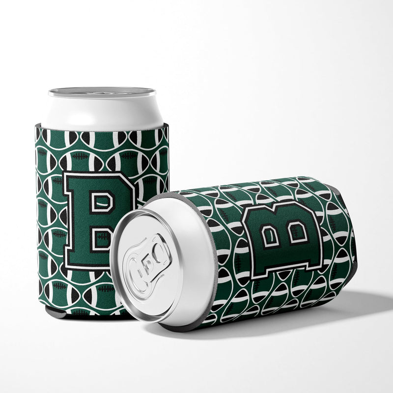 Letter B Football Green and White Can or Bottle Hugger CJ1071-BCC