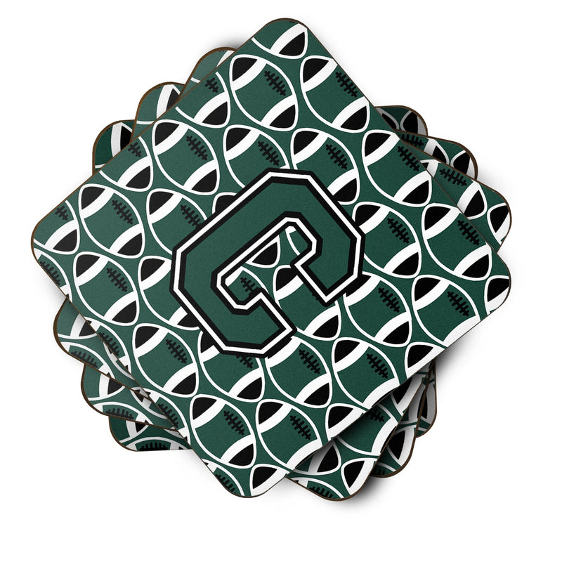 Letter C Football Green and White Foam Coaster Set of 4 CJ1071-CFC