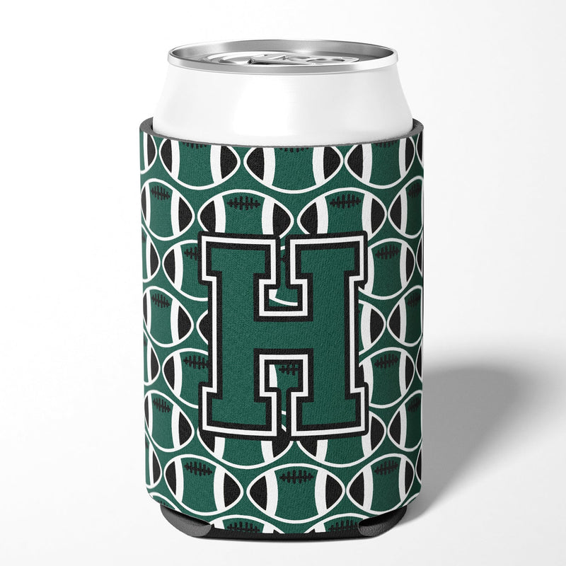 Letter H Football Green and White Can or Bottle Hugger CJ1071-HCC