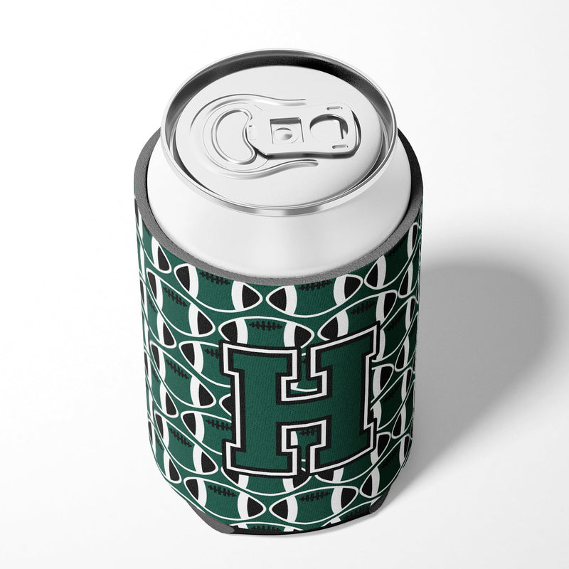 Letter H Football Green and White Can or Bottle Hugger CJ1071-HCC