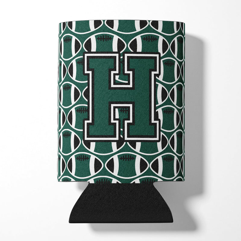 Letter H Football Green and White Can or Bottle Hugger CJ1071-HCC