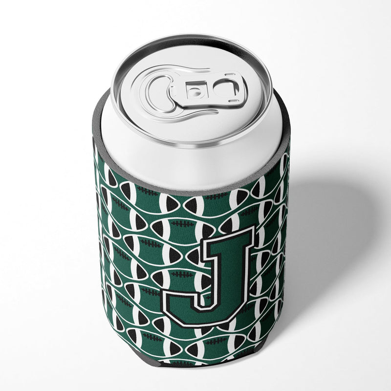 Letter J Football Green and White Can or Bottle Hugger CJ1071-JCC