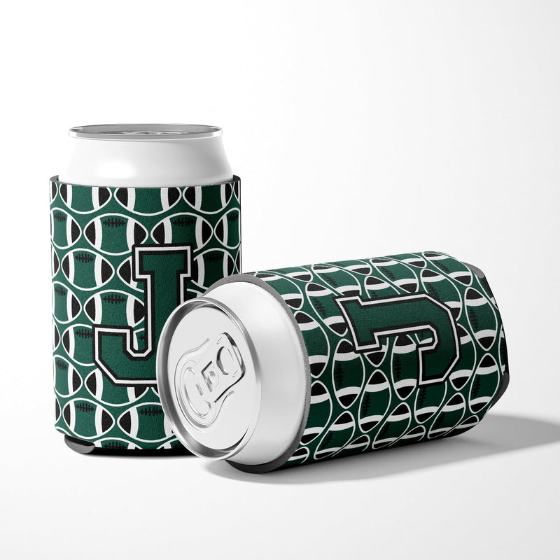 Letter J Football Green and White Can or Bottle Hugger CJ1071-JCC