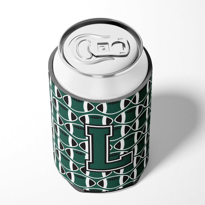 Letter L Football Green and White Can or Bottle Hugger CJ1071-LCC