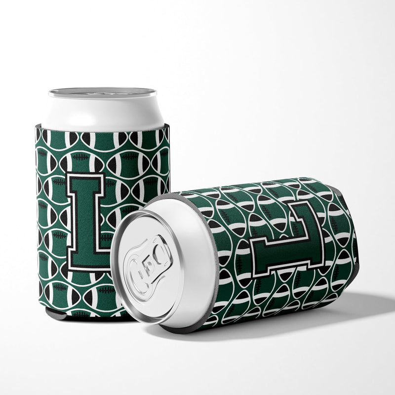 Letter L Football Green and White Can or Bottle Hugger CJ1071-LCC