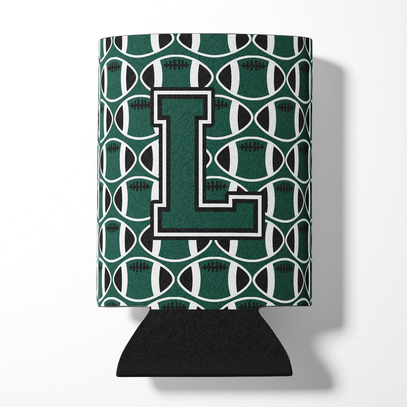 Letter L Football Green and White Can or Bottle Hugger CJ1071-LCC