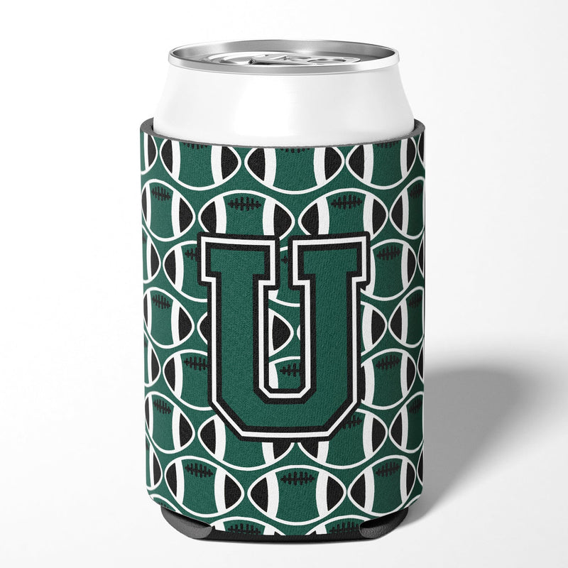 Letter U Football Green and White Can or Bottle Hugger CJ1071-UCC