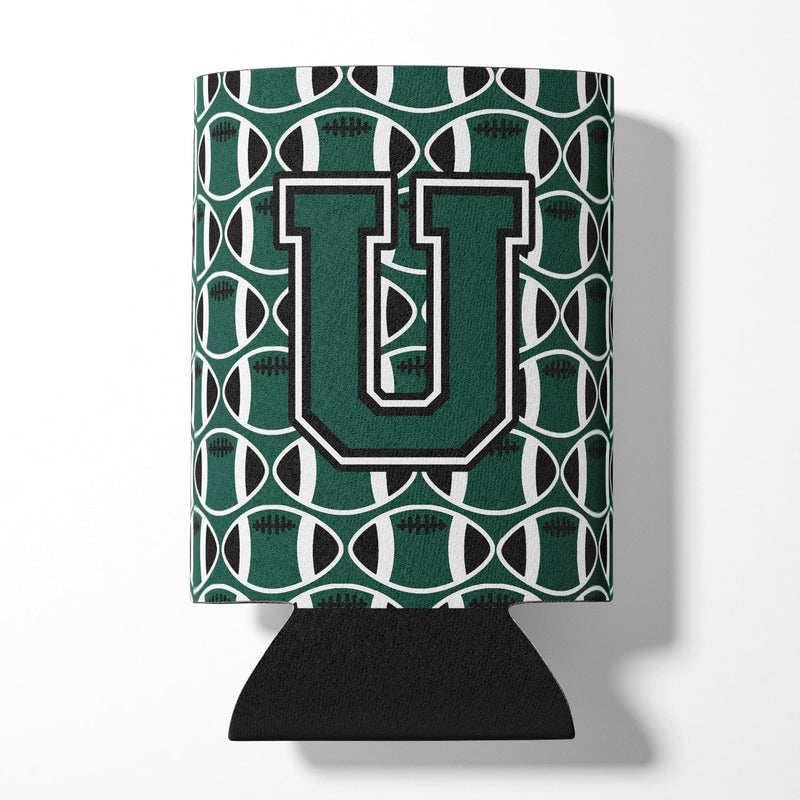 Letter U Football Green and White Can or Bottle Hugger CJ1071-UCC