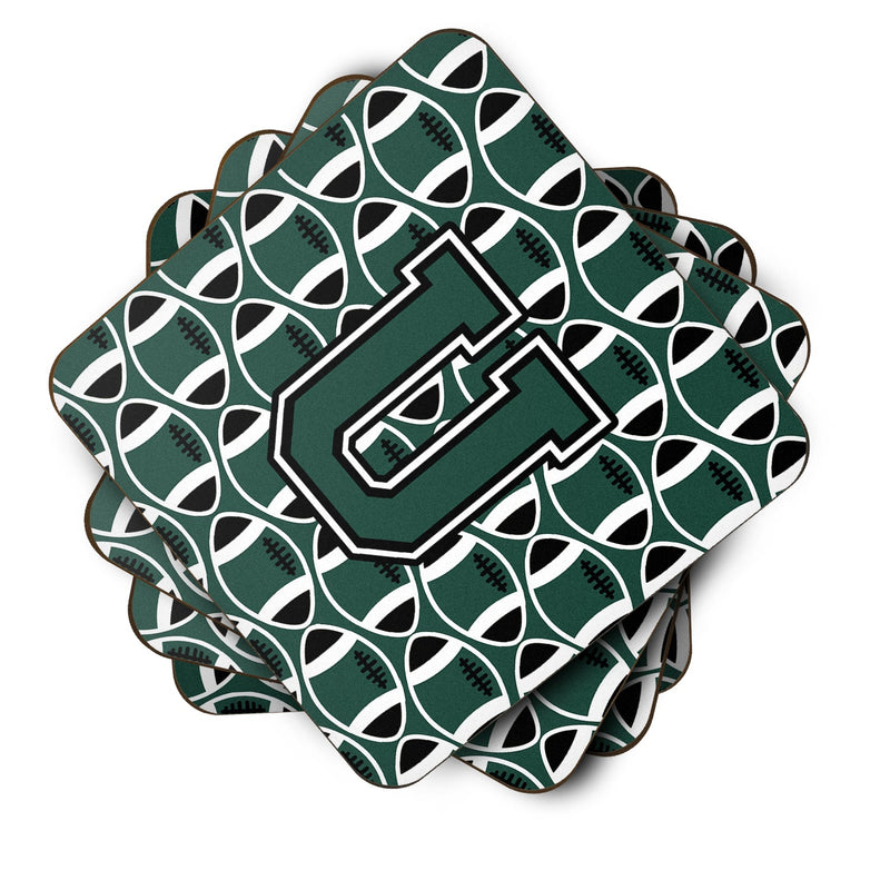 Letter U Football Green and White Foam Coaster Set of 4 CJ1071-UFC