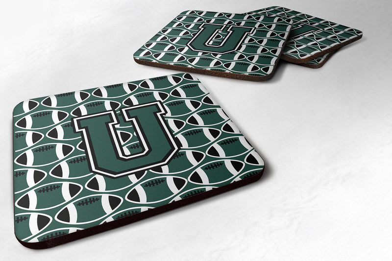 Letter U Football Green and White Foam Coaster Set of 4 CJ1071-UFC