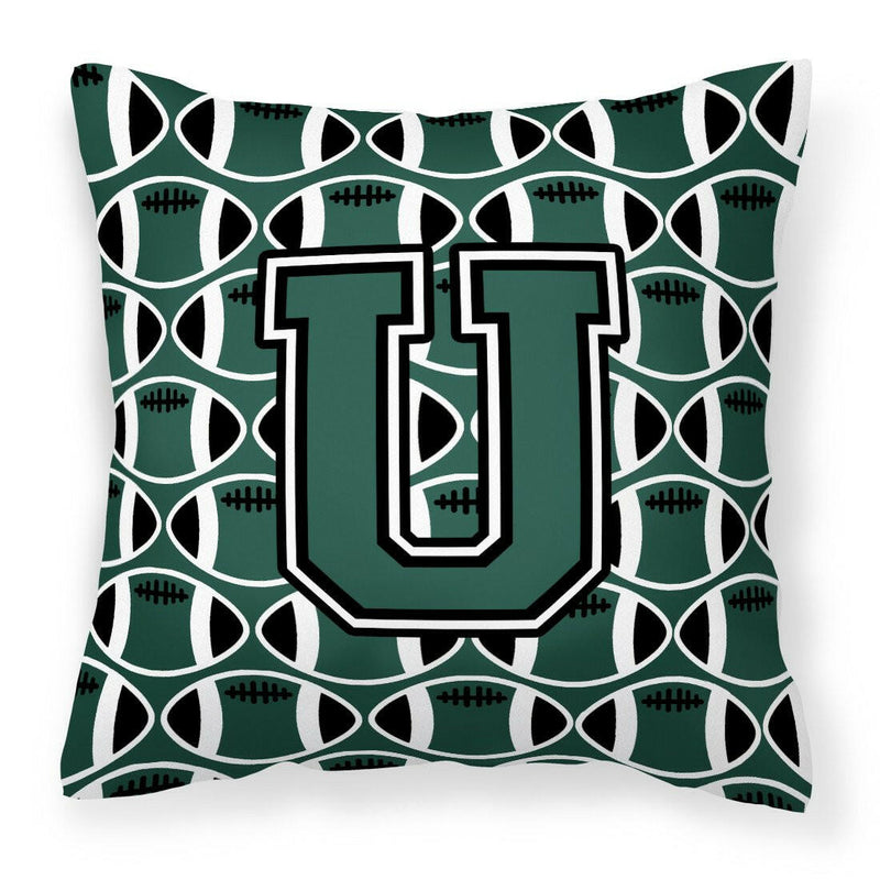 Letter U Football Green and White Fabric Decorative Pillow CJ1071-UPW1414