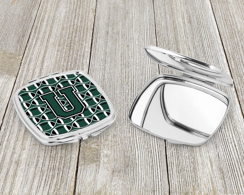 Letter U Football Green and White Compact Mirror CJ1071-USCM