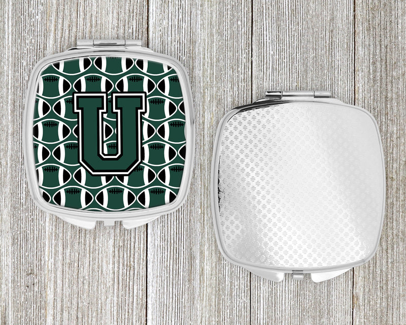 Letter U Football Green and White Compact Mirror CJ1071-USCM