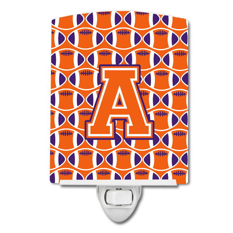 Letter A Football Orange, White and Regalia Ceramic Night Light CJ1072-ACNL