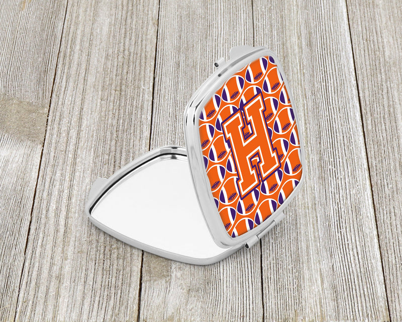 Letter H Football Orange, White and Regalia Compact Mirror CJ1072-HSCM