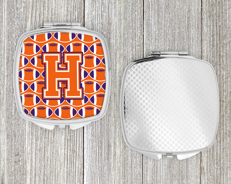 Letter H Football Orange, White and Regalia Compact Mirror CJ1072-HSCM