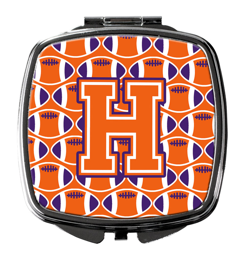 Letter H Football Orange, White and Regalia Compact Mirror CJ1072-HSCM