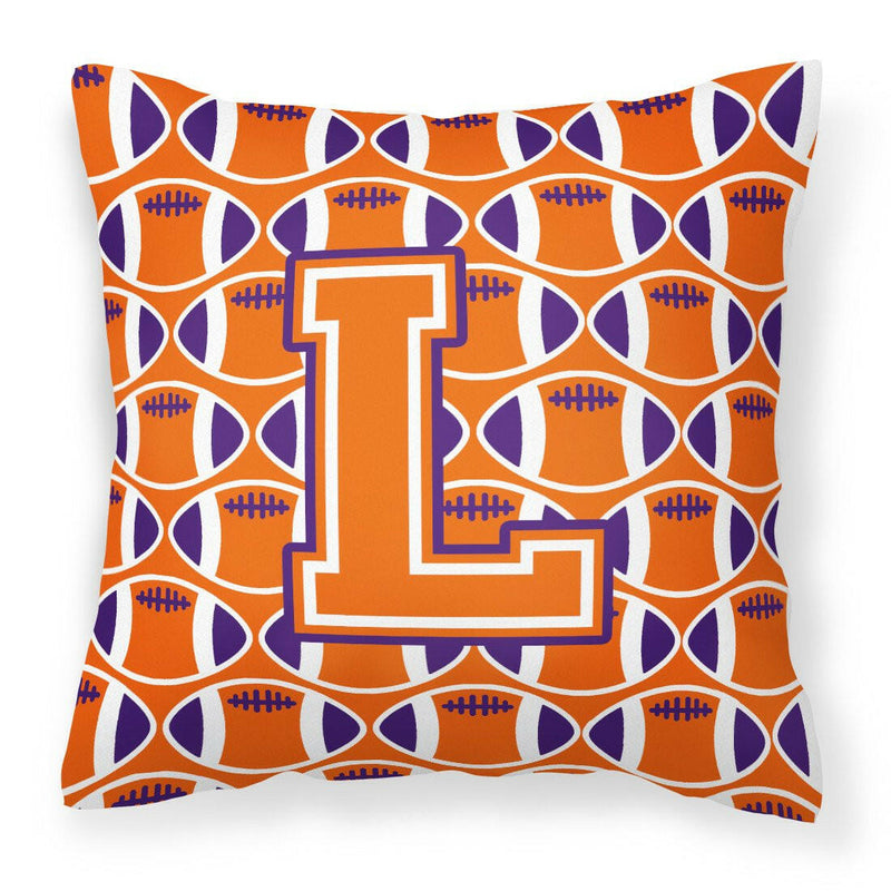 Letter L Football Orange, White and Regalia Fabric Decorative Pillow CJ1072-LPW1414