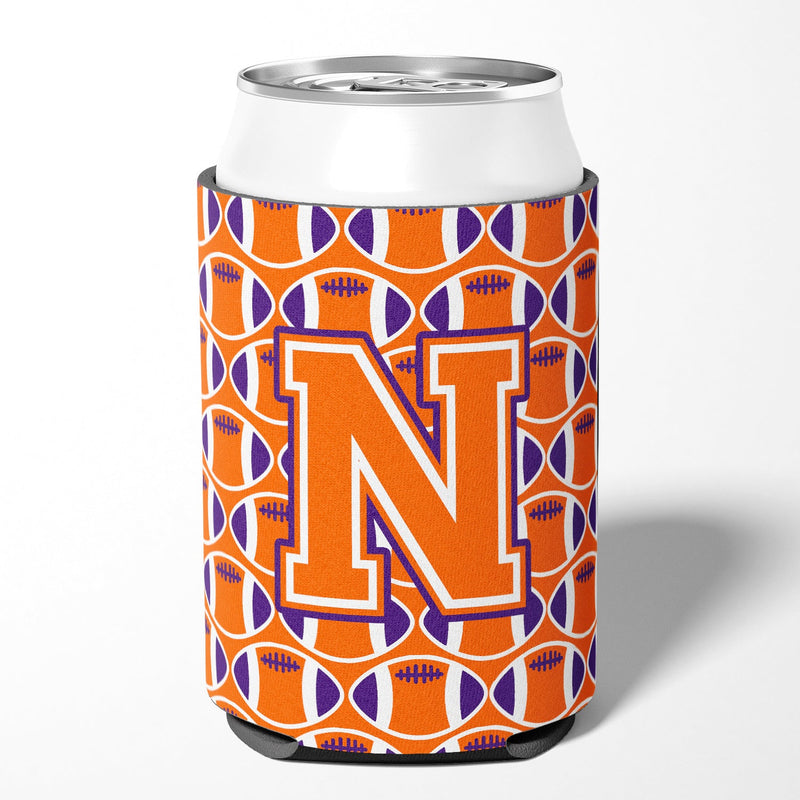 Letter N Football Orange, White and Regalia Can or Bottle Hugger CJ1072-NCC