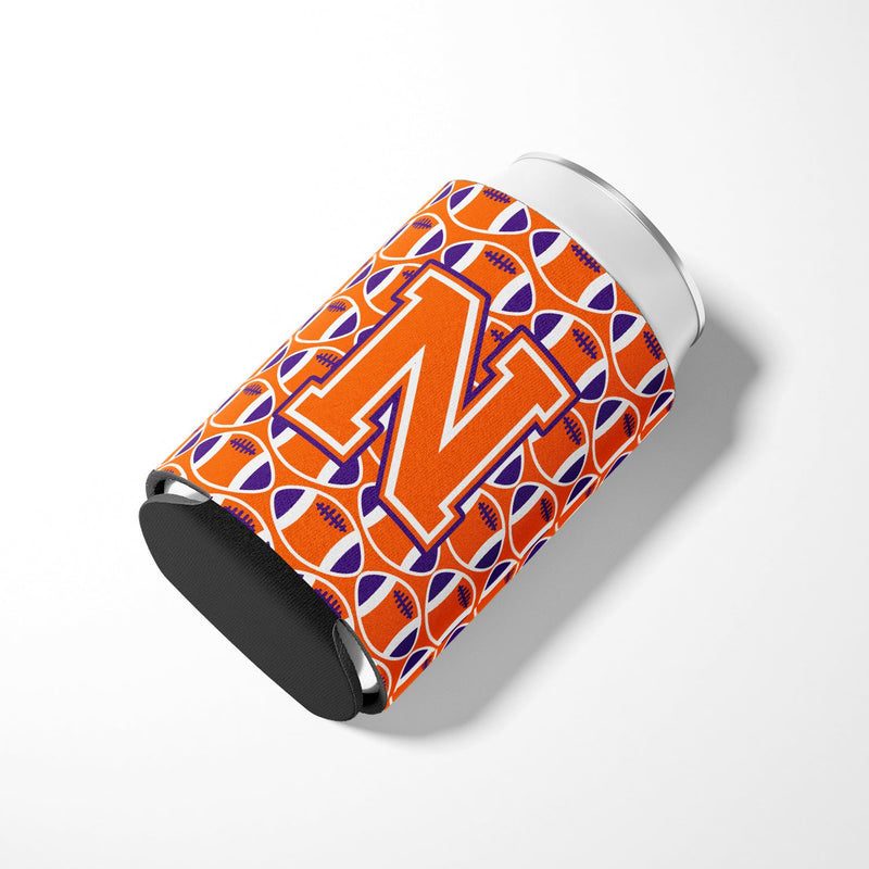 Letter N Football Orange, White and Regalia Can or Bottle Hugger CJ1072-NCC