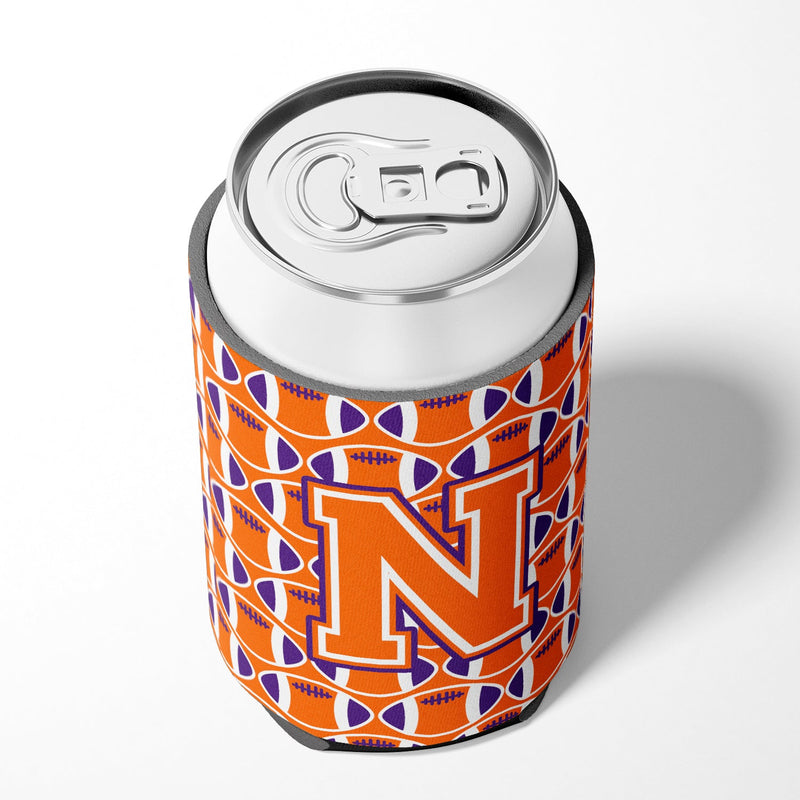 Letter N Football Orange, White and Regalia Can or Bottle Hugger CJ1072-NCC