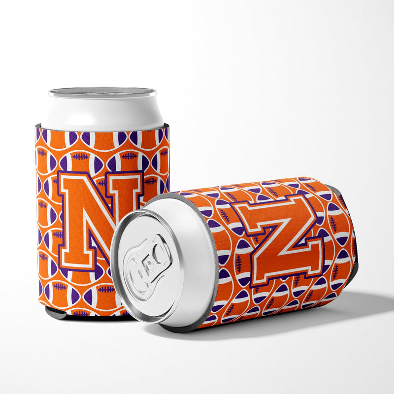 Letter N Football Orange, White and Regalia Can or Bottle Hugger CJ1072-NCC