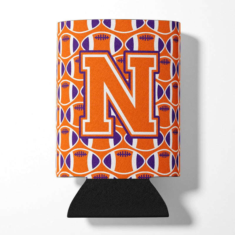 Letter N Football Orange, White and Regalia Can or Bottle Hugger CJ1072-NCC