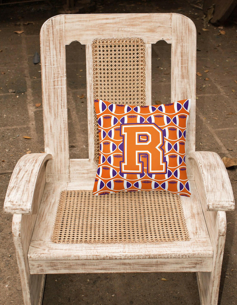 Letter R Football Orange, White and Regalia Fabric Decorative Pillow CJ1072-RPW1414