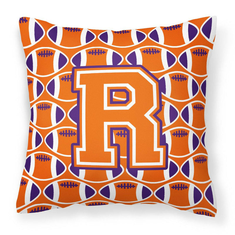 Letter R Football Orange, White and Regalia Fabric Decorative Pillow CJ1072-RPW1414