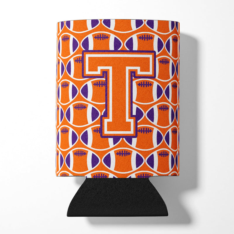 Letter T Football Orange, White and Regalia Can or Bottle Hugger CJ1072-TCC