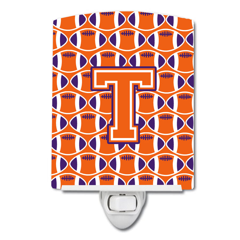 Letter T Football Orange, White and Regalia Ceramic Night Light CJ1072-TCNL