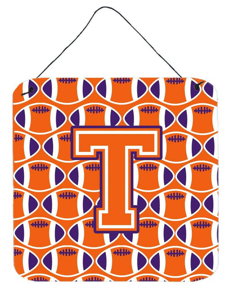 Letter T Football Orange, White and Regalia Wall or Door Hanging Prints CJ1072-TDS66