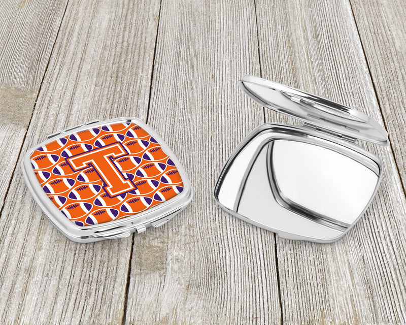 Letter T Football Orange, White and Regalia Compact Mirror CJ1072-TSCM