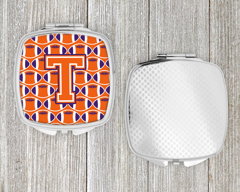 Letter T Football Orange, White and Regalia Compact Mirror CJ1072-TSCM