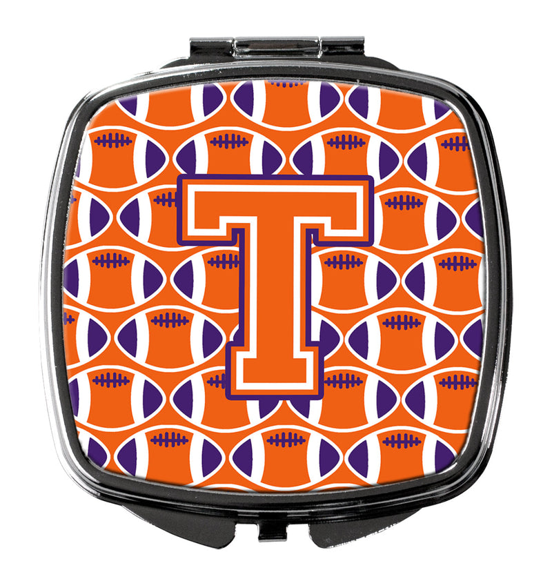 Letter T Football Orange, White and Regalia Compact Mirror CJ1072-TSCM