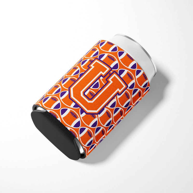 Letter U Football Orange, White and Regalia Can or Bottle Hugger CJ1072-UCC