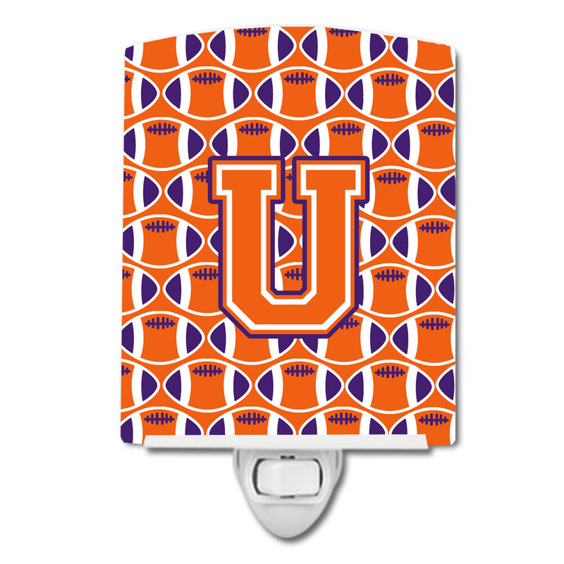 Letter U Football Orange, White and Regalia Ceramic Night Light CJ1072-UCNL