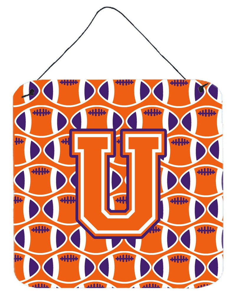 Letter U Football Orange, White and Regalia Wall or Door Hanging Prints CJ1072-UDS66