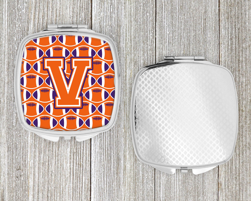 Letter V Football Orange, White and Regalia Compact Mirror CJ1072-VSCM